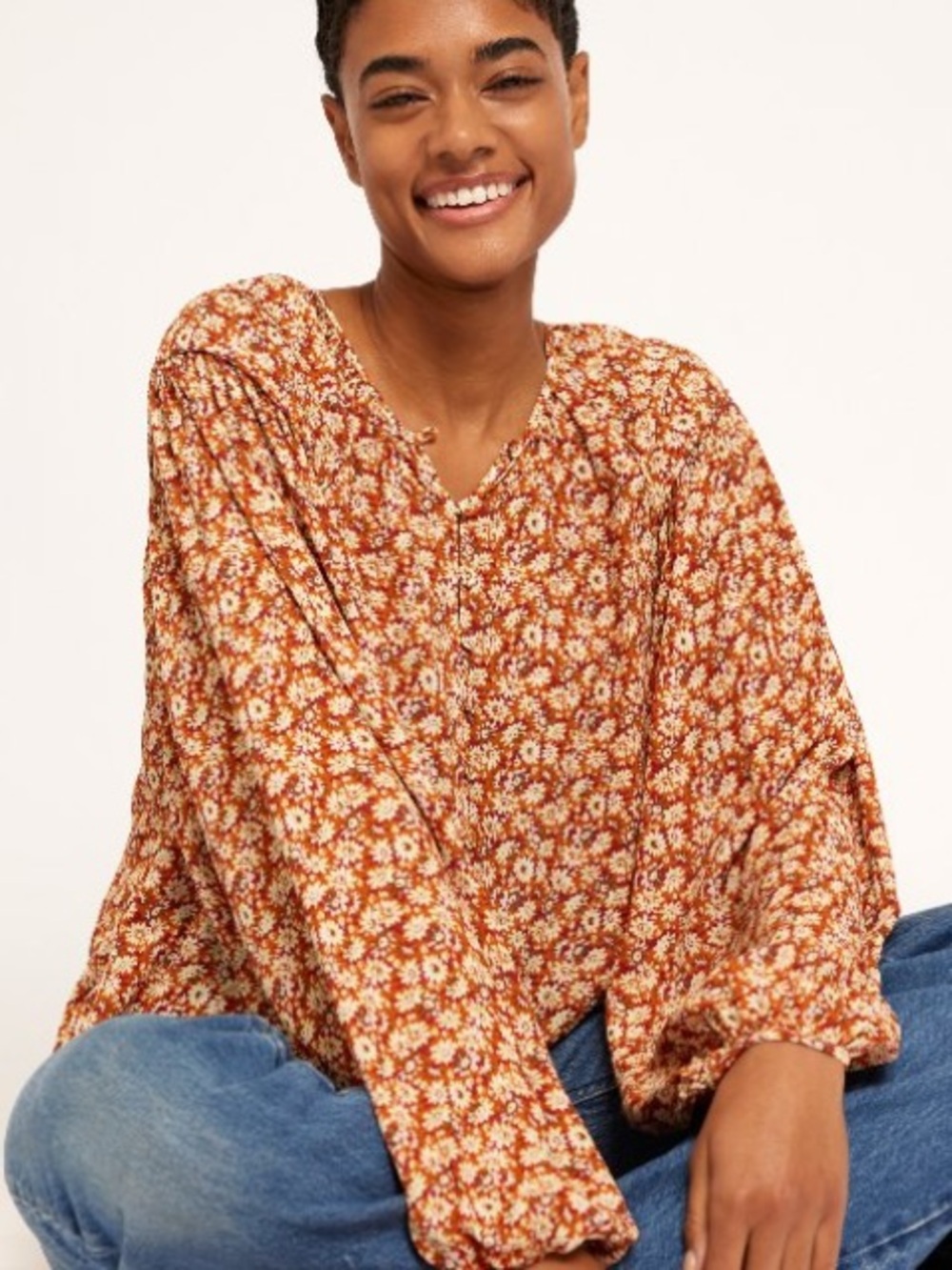 Joie Rust Daisy Print Button-Up Blouse
